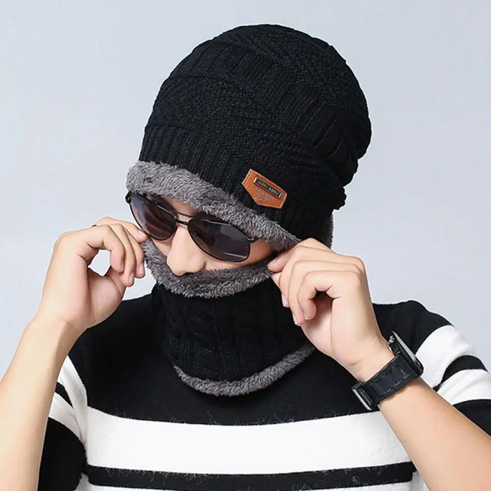 navy blue Модный флисовый теплый вязаный шарф, шапка для шеи, теплые зимние ветрозащитные шляпы унисекс, теплый вязаный шарф, шапка для шеи - Цвет: navy blue