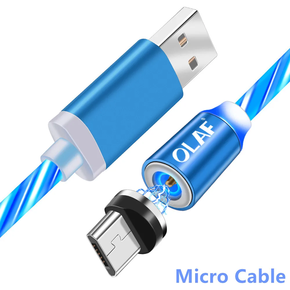 Магнитный usb-кабель Олаф для iPhone, светодиодный, светящийся, магнитный, Micro USB type-C кабель для samsung Galaxy S9 S10 Xiaomi huawei - Цвет: Blue For Micro