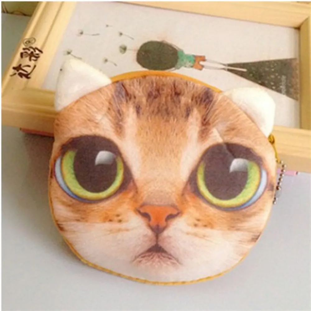 3D кошелек для девочек, женская сумка на молнии для лица, мини-кошелек для кошек, Детский кошелек с собакой, плюшевый Кошелек bolsa de moeda, сумка для монет monedero gato