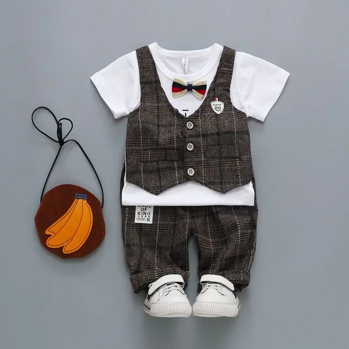 MESOLO The New 2019 Spring And Summer Boy Tie Off 2 Children Suit Jacket Grid Gentleman Bow A Generation |