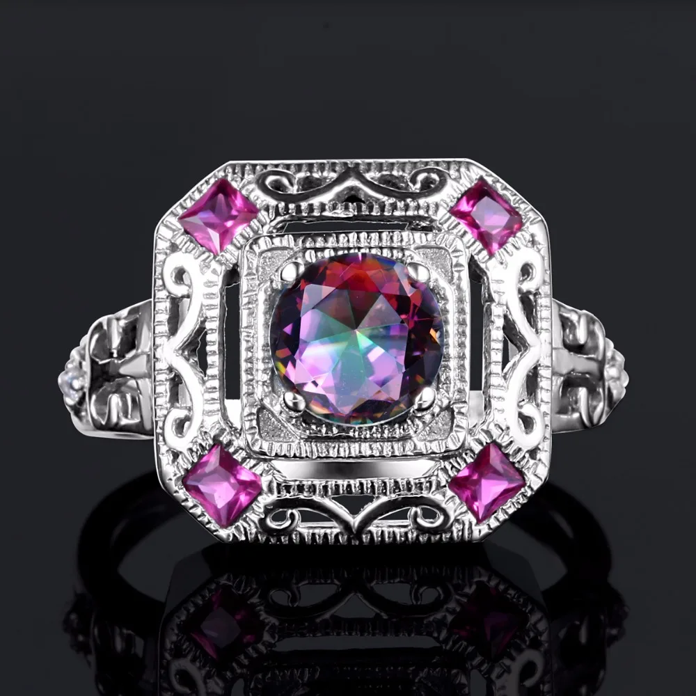 Элегантное Кольцо С Мистик Топазом CZ коктейльное кольцо Винтаж 925 Серебряное для
