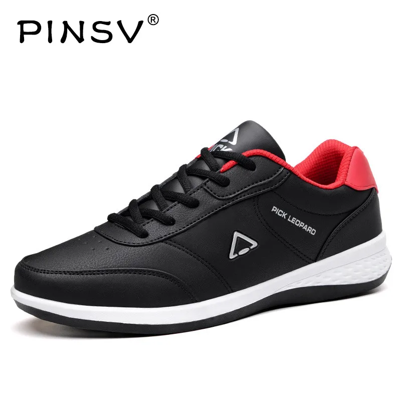 PINSV PU Leather Shoes Men Sneakers Mens Casual Loafers Black Autumn Sapato Masculino Chaussures Homme | Обувь