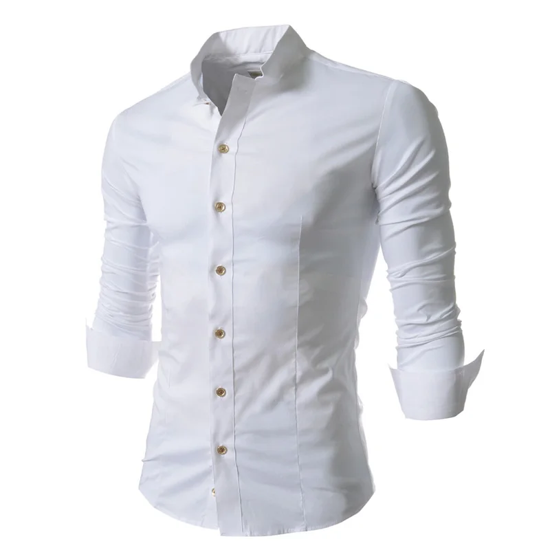 Хит, модная мужская однобортная рубашка с длинным рукавом, camisa social masculina chemise homme, вечерние рубашки, мужская рубашка - Цвет: white