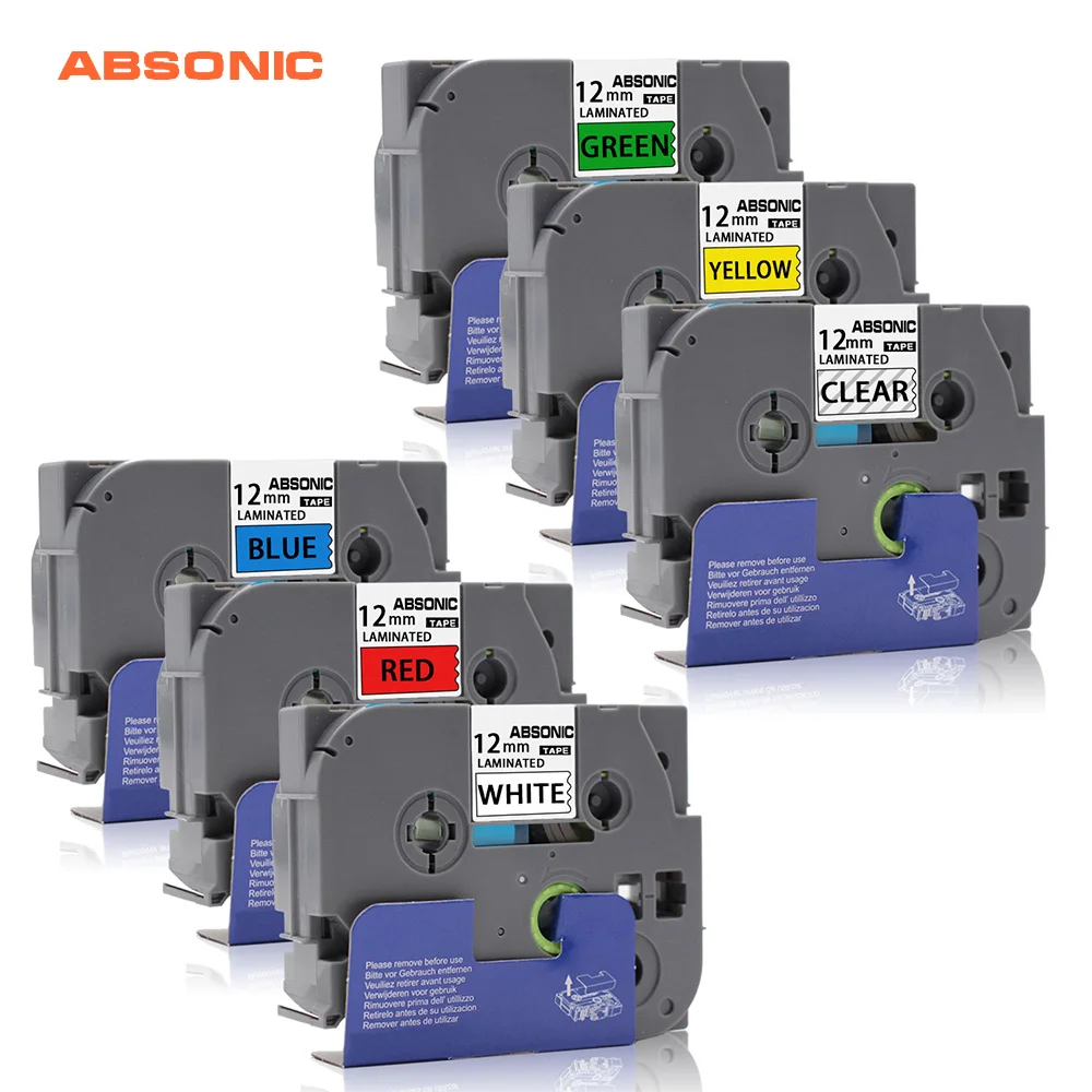 Absonic 12 мм TZe Ленты Совместимость для Brother запечатанных лент для PTouch TZe-131 TZe-231 TZe-431 TZe-531 TZe-631 TZe-731 PT-D210 PT-H110