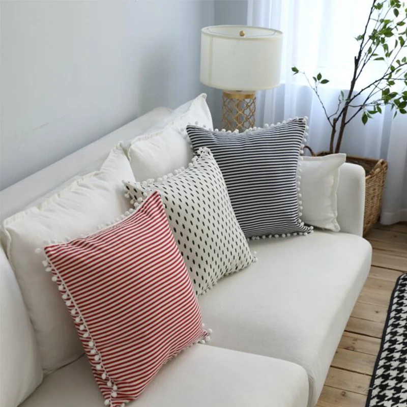 Горячая Распродажа креативная наволочка с белым шариком 45х45см в полоску