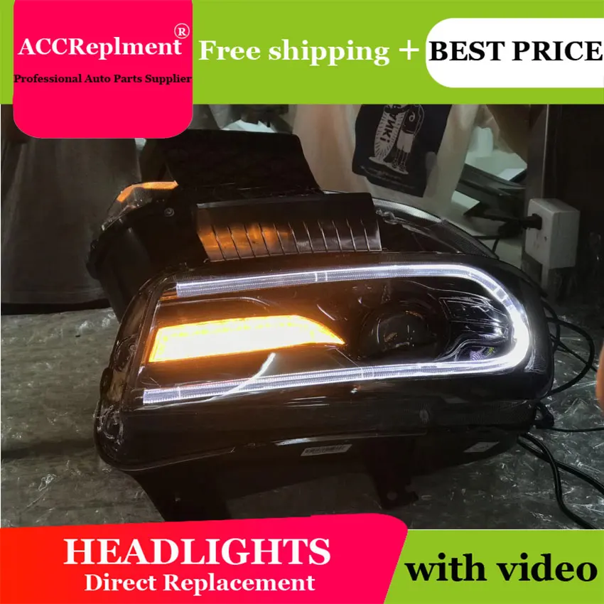 

car styling For Dodge charger headlights angel eyes 2011-2014 For Charger LED light Q5 bi xenon lens LED Bulb projector