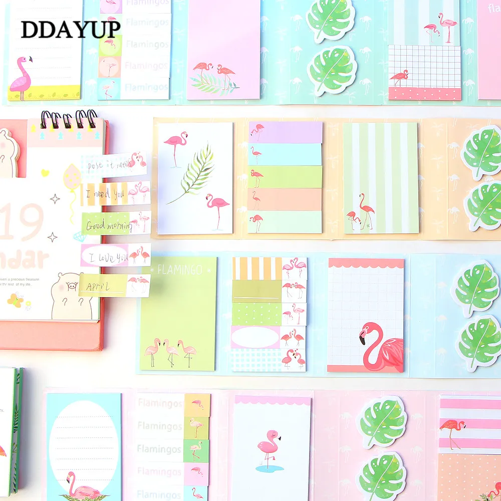 Милые Фламинго блокнот 6 складные бумажные Липкие заметки планировщик наклейки