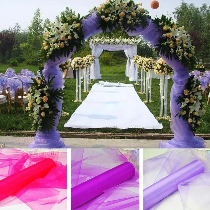 

110m/lot Organza Fabric Roll White Pink Purple Fuchsia Red Yellow Color Chair Sashes Bouquet Wedding Arches Decoration 75cm Wide