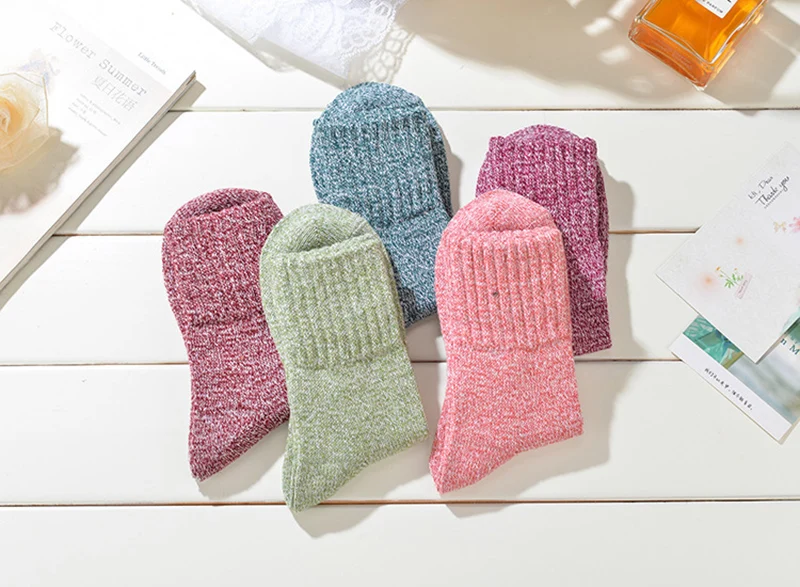 Зимние женские толстые теплые шерстяные носки в этническом стиле, кашемировые мягкие шерстяные носки, высокие носки из мягкой кроличьей шерсти, одноцветные Чулочные изделия