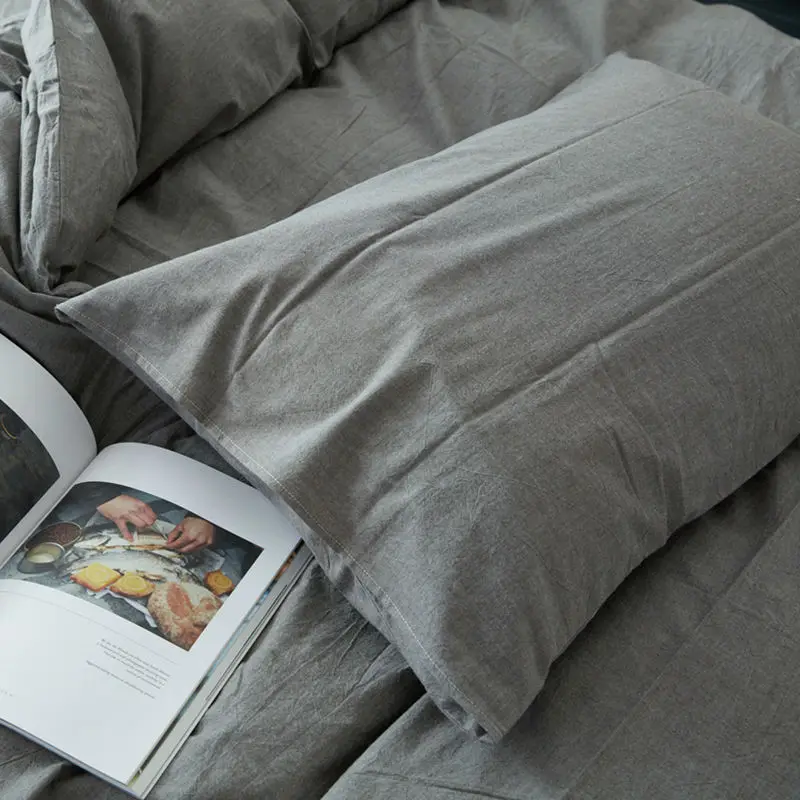 Помытый хлопок наволочка 2 шт сплошной цвет мыть дома одна пара короткий стиль