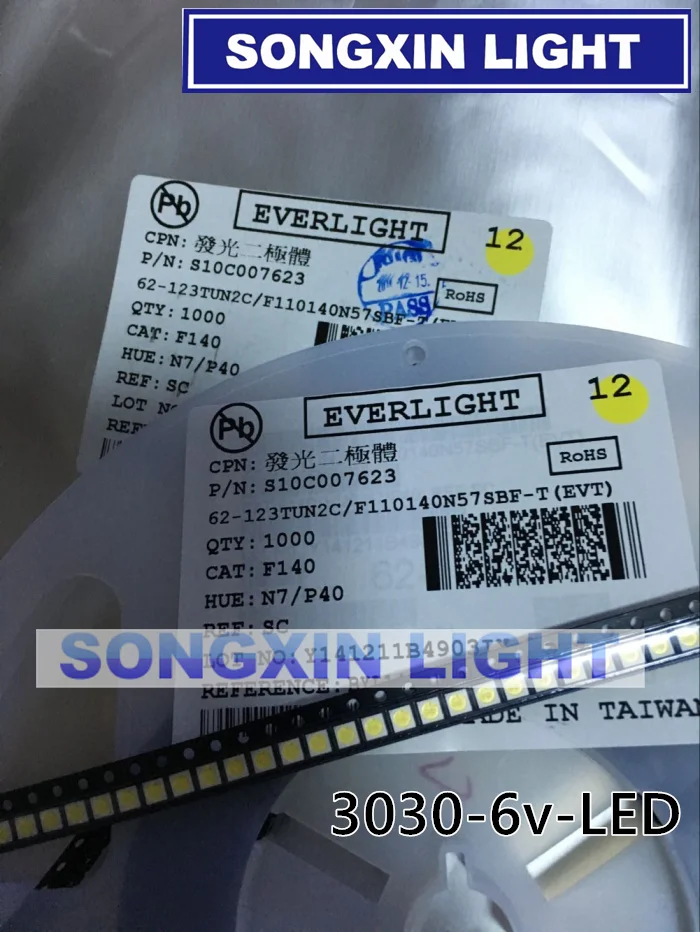EVERLIGHT Lextar светодиодный Подсветка высокое Мощность 1 8 Вт 3030 6V холодный белый 150 187LM