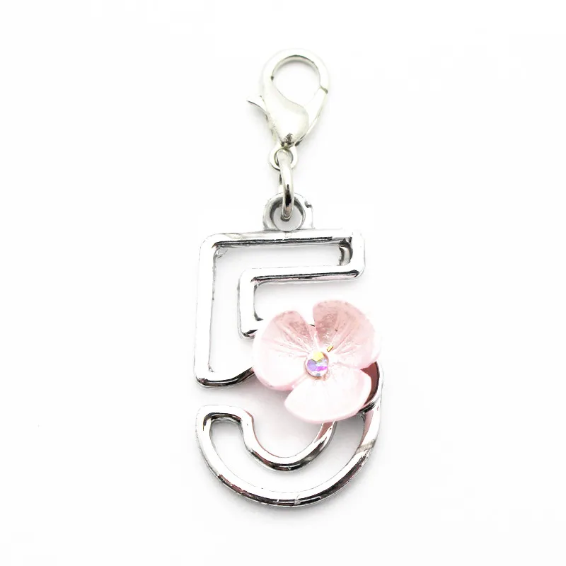 

Hot Selling 20pcs/lot Metal Silver Number 5 Flower Dangle Charms Lobster Clasp Charms Fit DIY Women Bracelet Jewelry