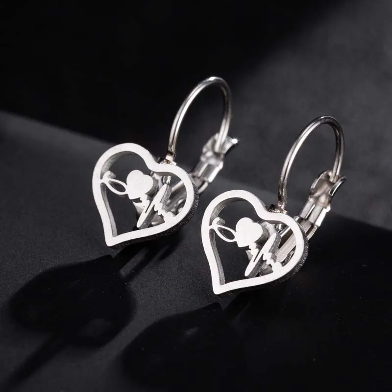 Heart Earrings Hfarich современный небольшой круглый серьги для женщин из нержавеющей стали Дерево жизни Пальма паук покупки серьги-кольца - Окраска металла: Heart Earrings