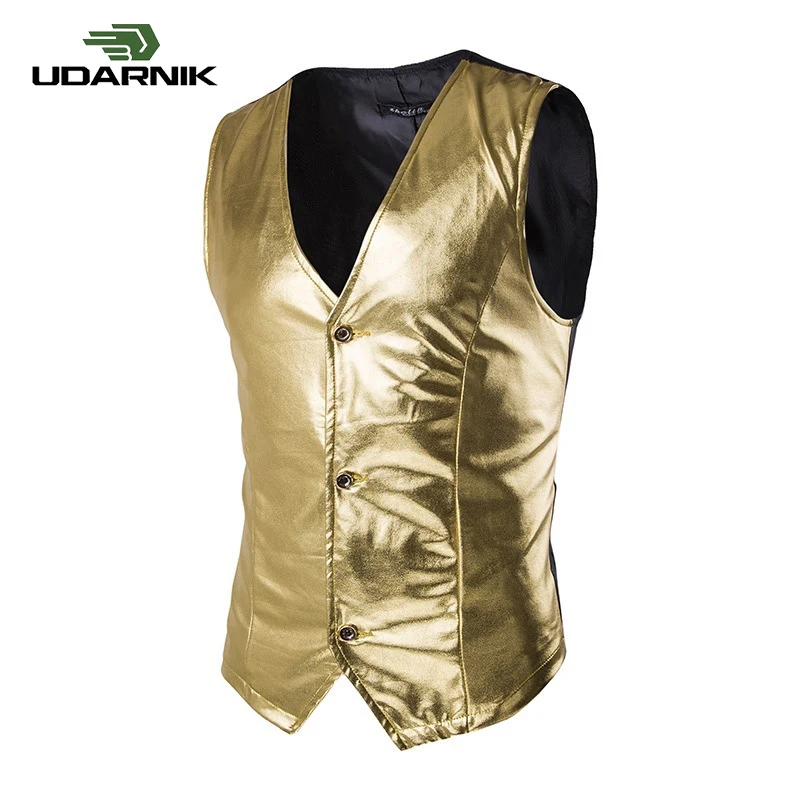 

Men's V Neck Metallic Shiny Gilet Stage Party Wedding Sleeveless Single Breasted Jacket Vest Top Waistcoat Fancy Dress 903-B219