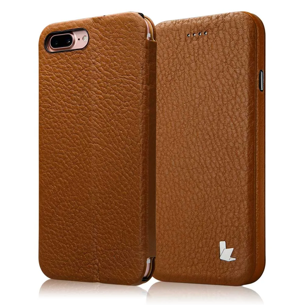 Jisoncase Чехол из натуральной кожи с откидной крышкой для Apple 7/8 чехол роскошный защитный чехол с откидной крышкой для iPhone 7,8 - Цвет: Brown