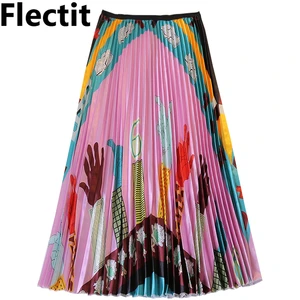 Юбка женская плиссированная средней длины с принтом пальцев, эластичным поясом