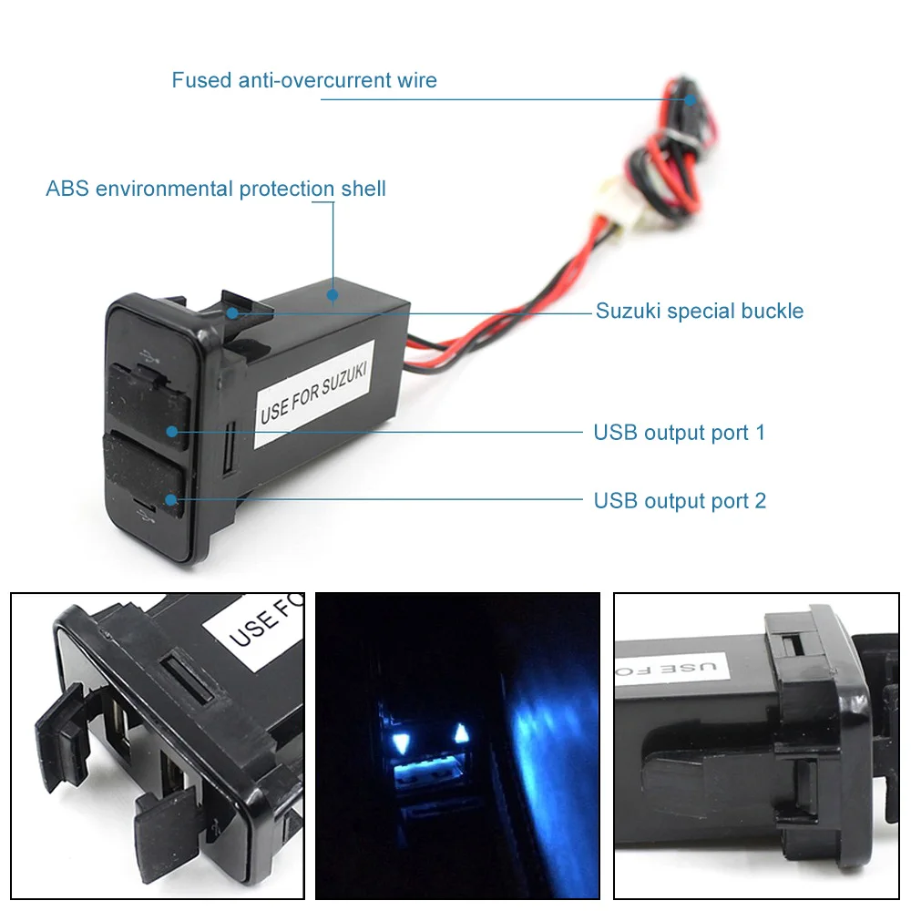 Для Suzuki usb разъем для автомобиля зарядное устройство двойной USB Автомобильное 12 В