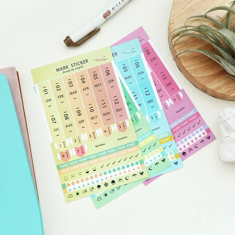 8Pcs/Set Rainbow Gradient Color Index Stickers Monthly Weekly Schedule Planner Page Stationery | Канцтовары для офиса и дома