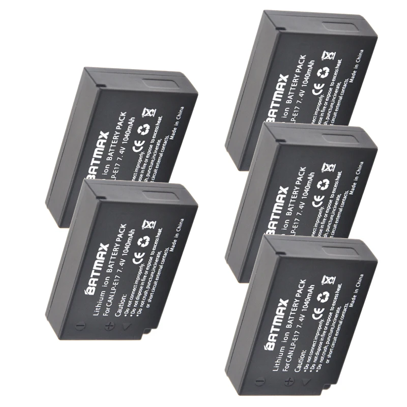 5 Pack LP E17 LPE17 Перезаряжаемые батареи (1040 мАч) для Canon EOS M3 M5 750D 760D T6i T6s 800D 8000D поцелуй