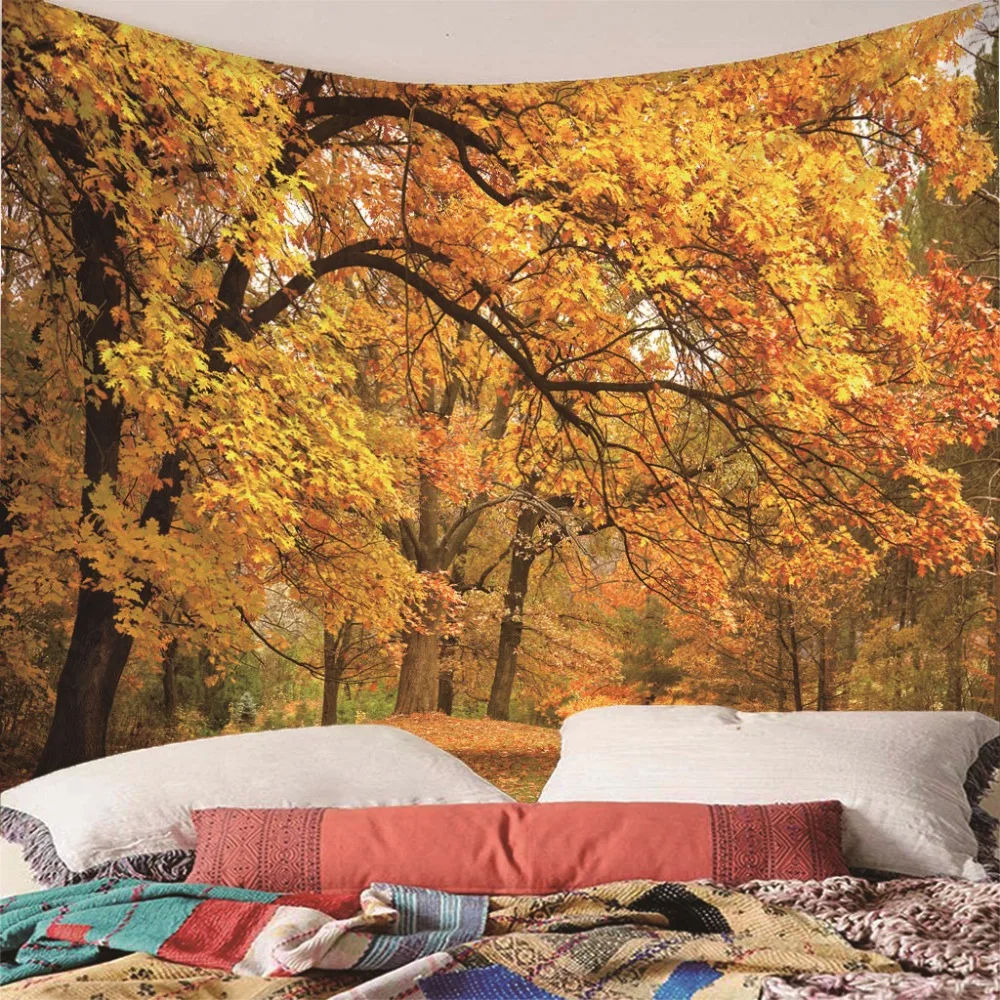 Красивый натуральный лес желтый кленовый лист настенный гобелен в стиле хиппи
