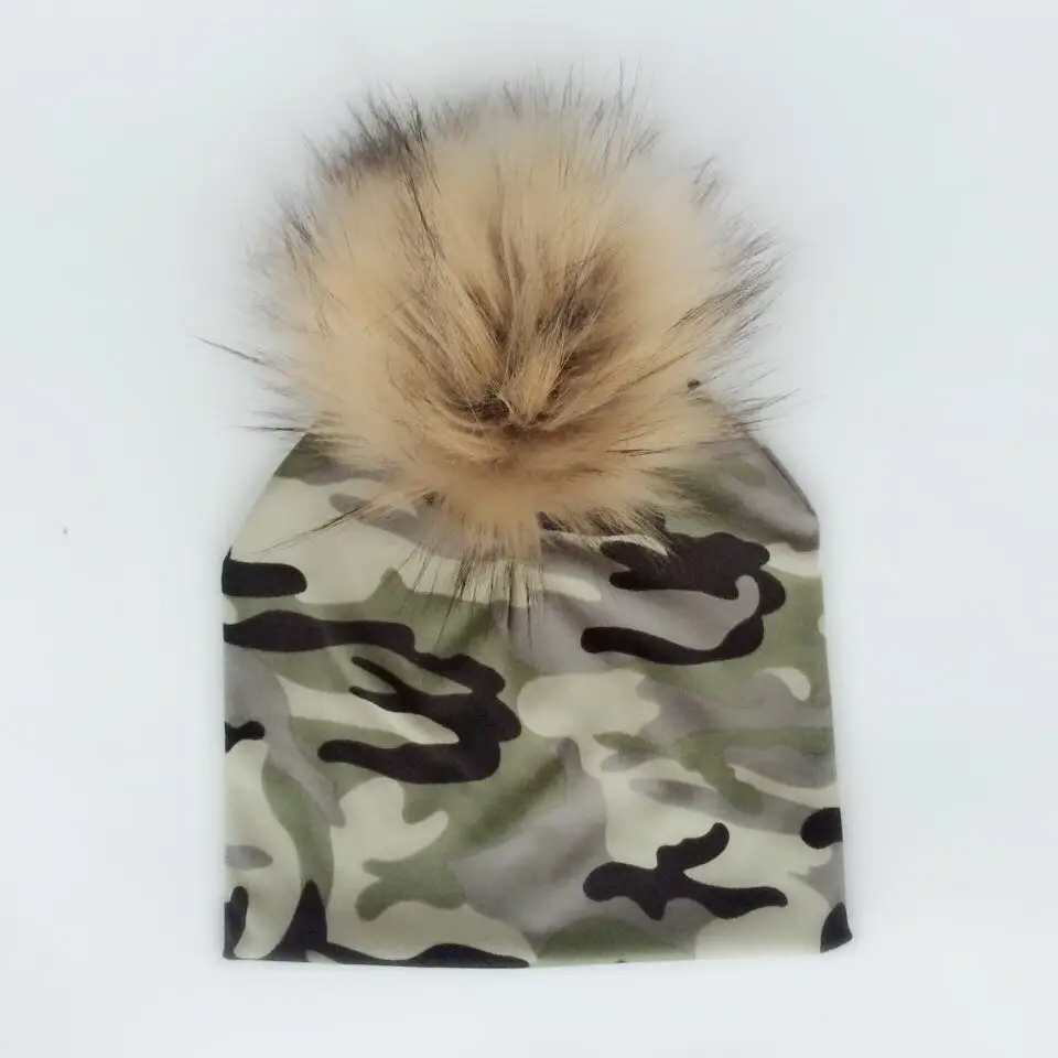 with pom pom Новая детская серая армейская камуфляжная кепка в Военном Стиле, детская камуфляжная кепка, детская шапочка с помпонами для новорожденных - Цвет: with pom pom
