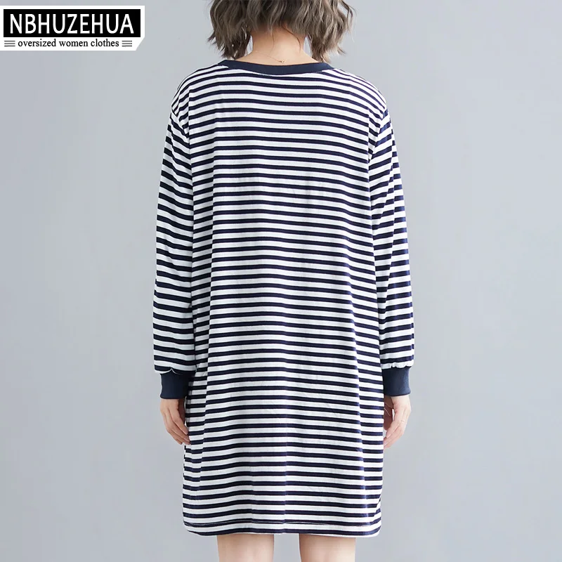 NBHUZEHUA 2019 женское весеннее платье с длинным рукавом мультяшной вышивкой футболка