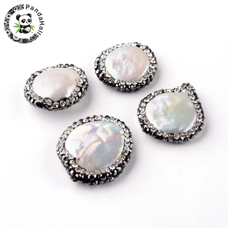 

Shell Beads, with Polymer Clay Rhinestone, 19~24x16~20x4~6mm, Hole: 0.5mm