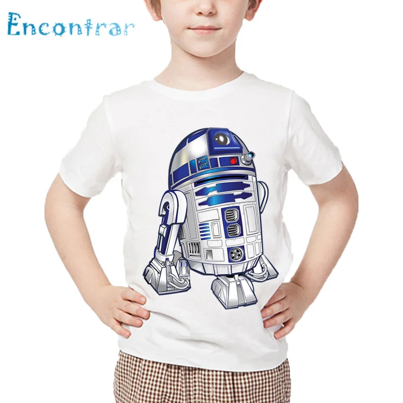 Детские Звездные войны Робот R2-D2 с BB-8 забавная футболка для маленьких мальчиков девочек короткий рукав Лето Топы Дети Повседневная футболка, HKP5193 - Цвет: white-E