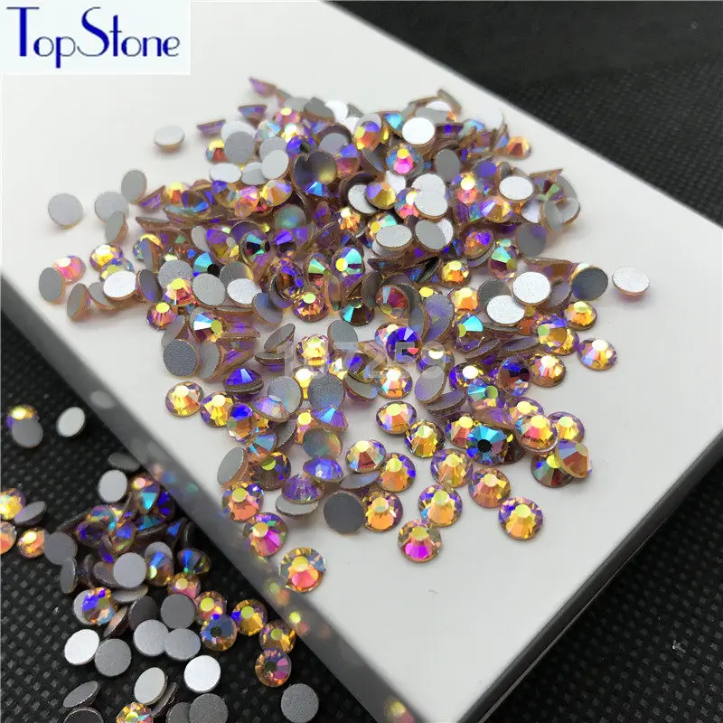 TopStone Lt персиковый AB цветной ss3 ss30 круглые стеклянные хрустальные плоские стразы