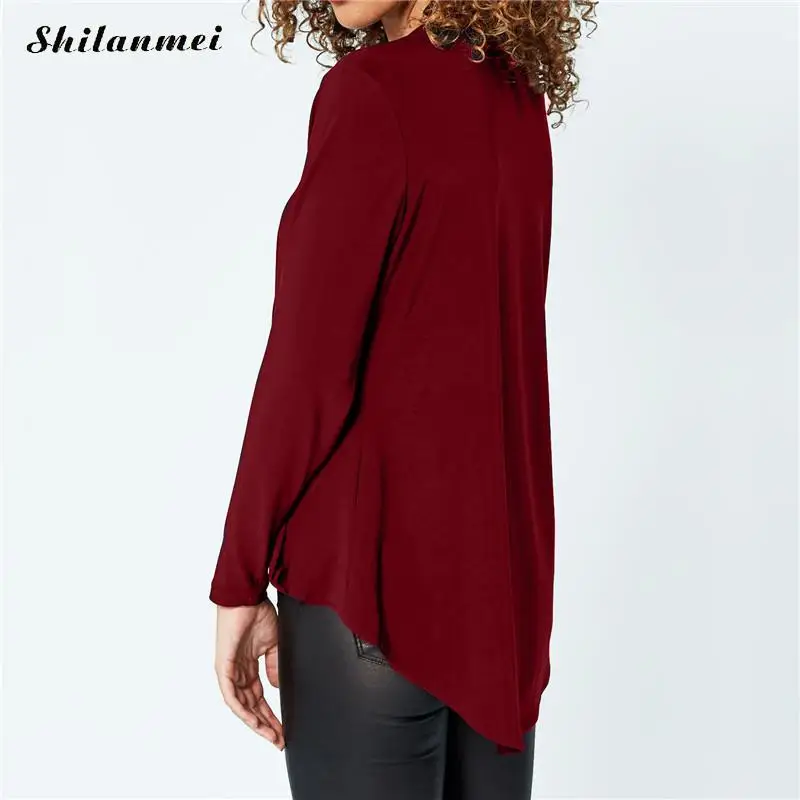Women Tops And Blouse Deep V Neck Chiffon Ladies Autumn Long Sleeve High Low Clothing Fashion Shirts |