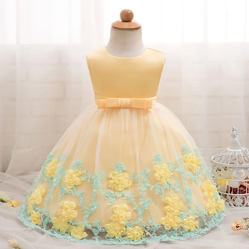 Yellow Платье с цветочным рисунком для маленьких девочек; платья для крещения для девочек; платье принцессы для первого дня рождения, свадьбы, крестин; Одежда для младенцев - Цвет: Yellow