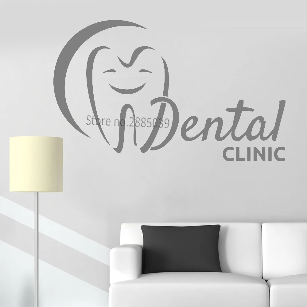 Smiling Teeth Dental Clinic Logo Wall Decals Stomatology Dentist Dental Emblem Tooth Hospital Office Vinyl Wall Stickers LC851