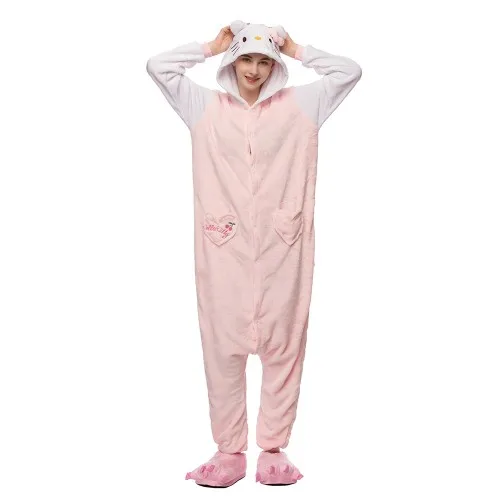 Winter Animal Sleepwear Pajamas Sets Adult Cat Pijamas Women Pyjamas Night Suit One Piece Hooded Warm Wear - Цвет: Pajamas
