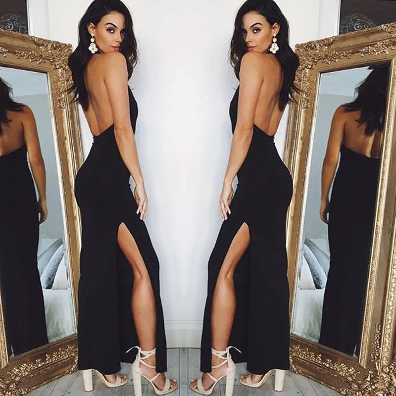 Женское платье макси летнее 2018 сексуальное облегающее с открытой спиной и