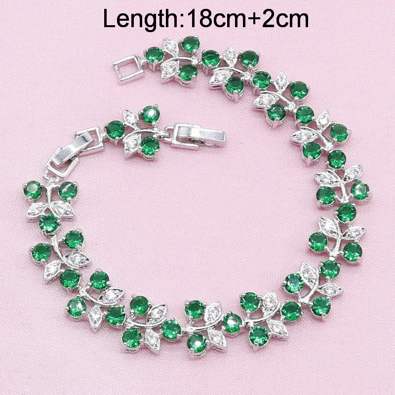 Green Semi-precious Silver Color Jewelry Sets For Women Earrings Bracelet Pendant Necklace Ring Gift Box 2019 New | Украшения и