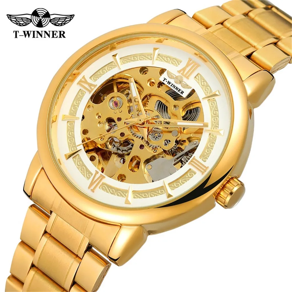 

T-WINNER Man Mechanical Watch Hollow Luxury Design Business Steel Belt Watches Mens 2021 Men Wristwatch Clock montre homme