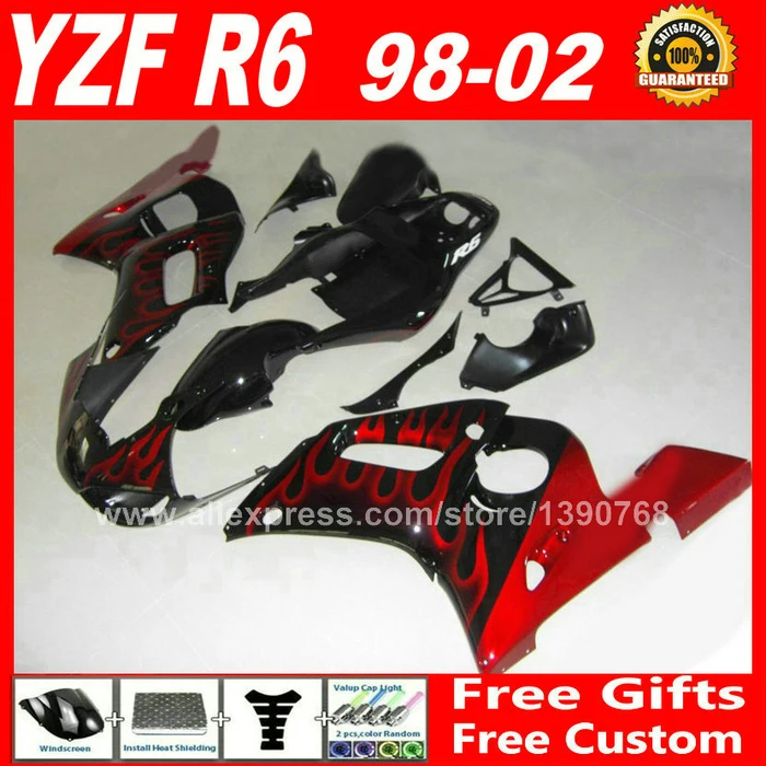 Обтекатели подходят для YAMAHA R6 1998 1999 2000 2001 2002 пластиковые детали с красным