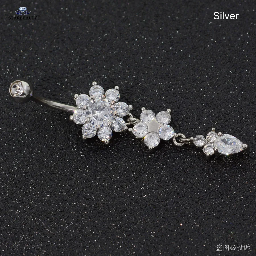 Starbeauty 1pc Crystal Ball Dangle Belly Bars Flower Piercing Rose Gold Earrings Button Rings Navel Nombril | Украшения и