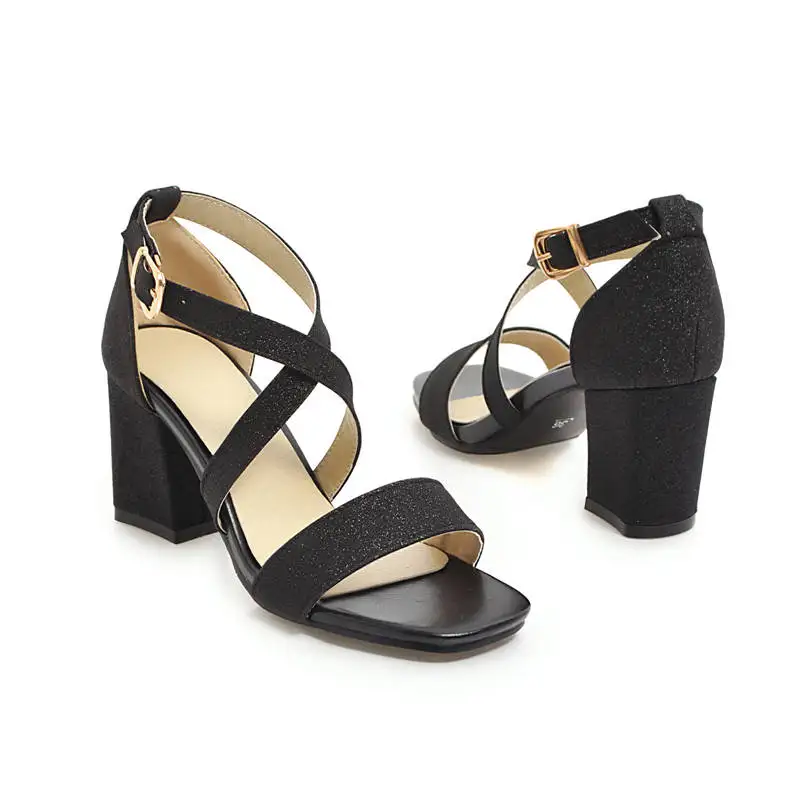 

fanyuan 2019 new style women sandals simple buckle summer shoes solid color wedding shoes square heels shoes woman silvery