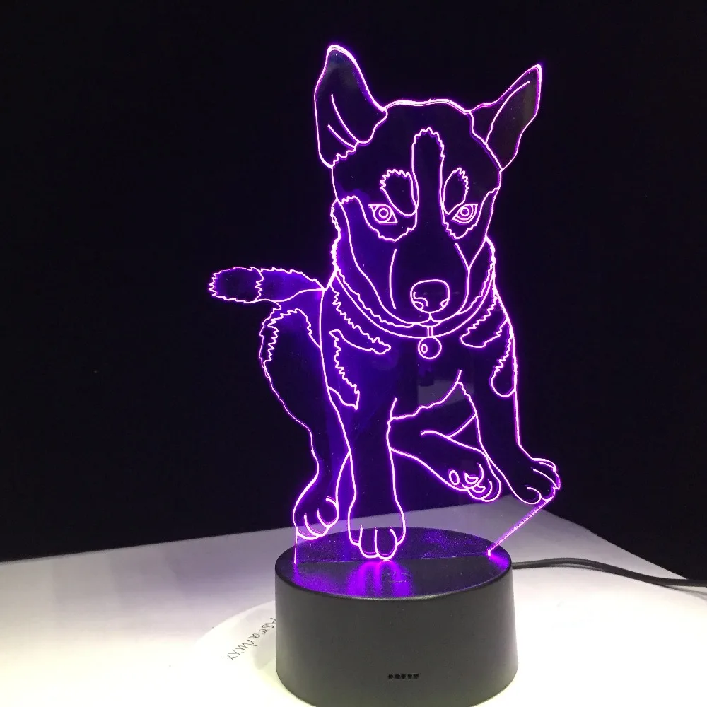 Хаски 3D собака 7 Цвета освещение Детские ночники комната для сна светодиодные