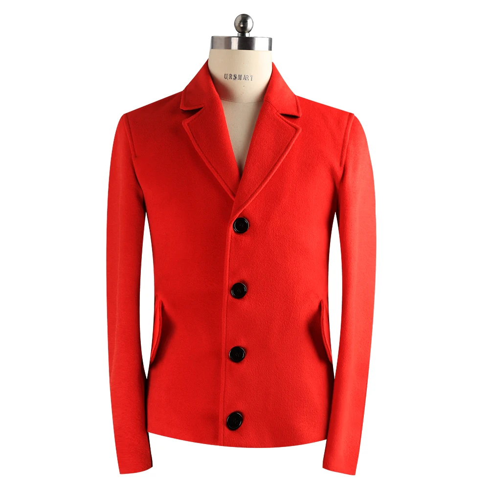 

URSMART New red wool coat for young and young men short fashionable men's coat for British fashion men
