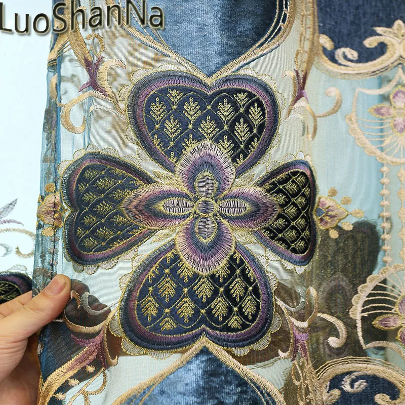 Luoshanna Роскошные Синие затемненные шторы для гостиной с цветочной вышивкой