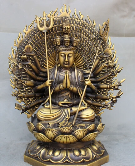 

14 Tibet Bronze Buddhism Vajra 1000 Arms Avalokitesvara Kwan-yin QuanYin Statue statues garden decoration