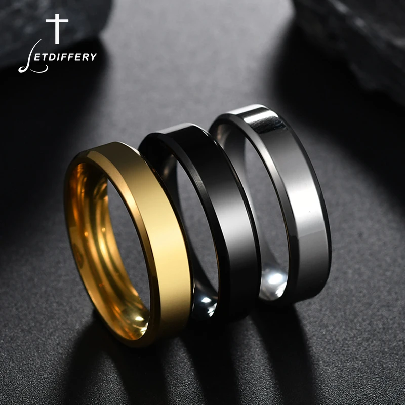 

Letdiffery 6mm Simple Stainless Steel Men Ring Gold Color Women Fashion Jewelry Wholesale Size 5-13