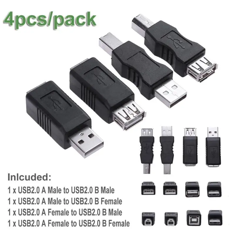 4 шт. принтер USB разъем USB 2,0 Тип A Женский к USB B Мужской адаптер пол смены соединителя конвертер