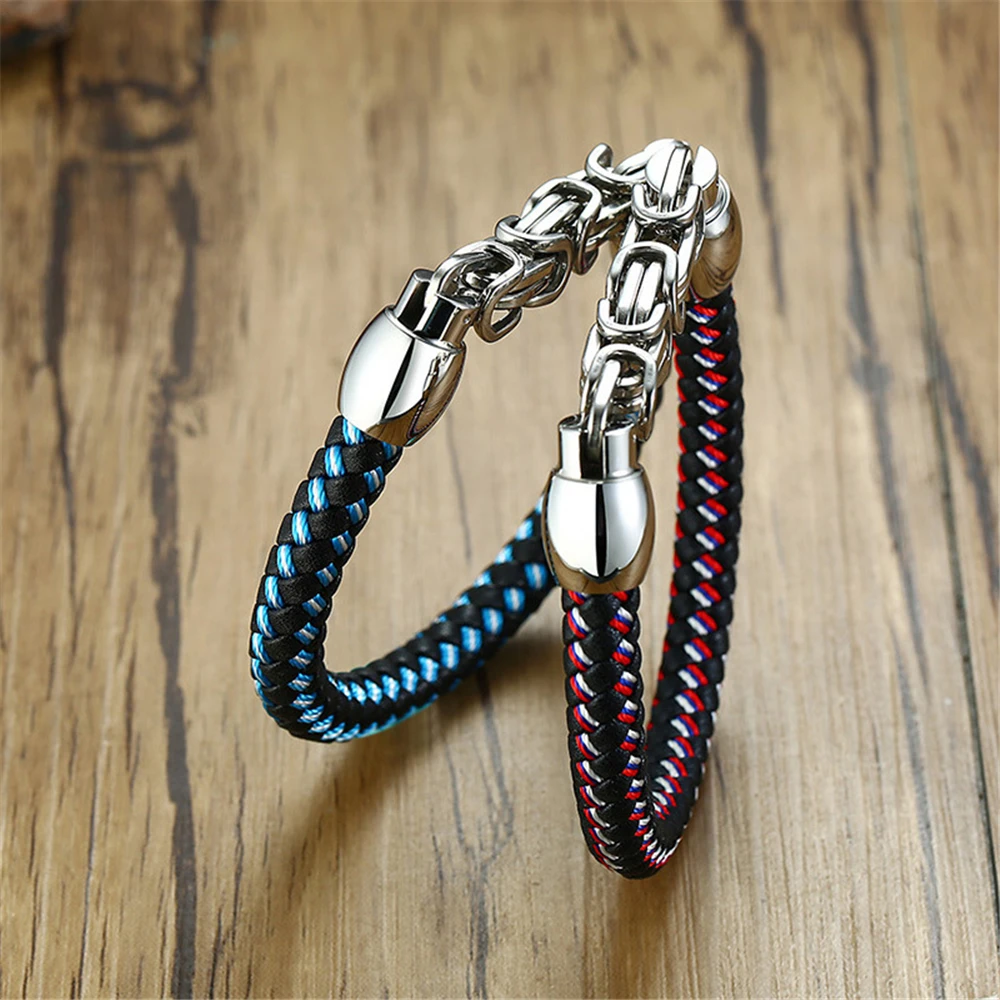 Мужской кожаный проволочный браслет ручной из нержавеющей стали Магнитный