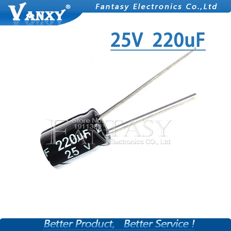 50 шт Высокое качество 25V220UF 6*12 мм 220 мкФ алюминиевая крышка 25В электролитический