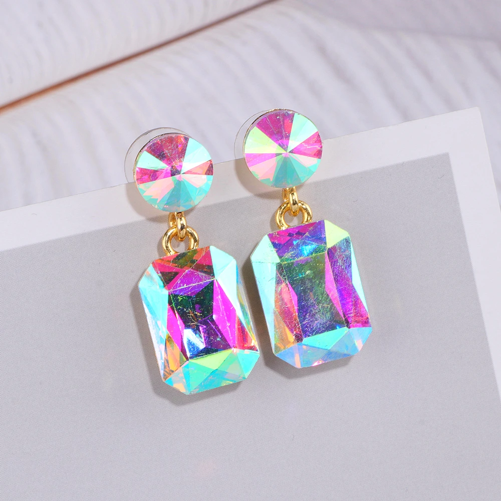 Роскошные Цветные яркие серьги подвески для женщин золотого цвета квадратные с