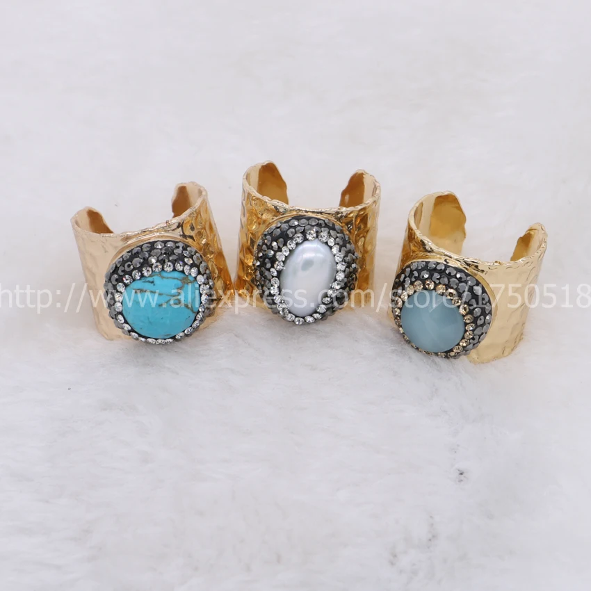 Natural Amazonite druzy bang ring drop hand pave cz around natural stone adjustable fashion jewelry CZ69 | Украшения и аксессуары
