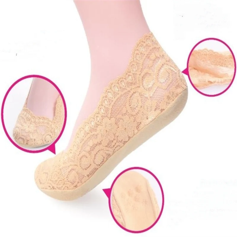 Women Shallow Sock Cotton Antiskid Invisible Liner No Show Peds Low Cut Lace Stock | Женская одежда